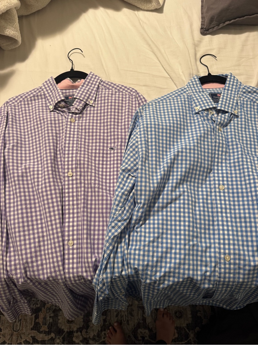 Vineyard Vines Men’s bundle - two Button-Down Gingham Shirt - Purple and Blue